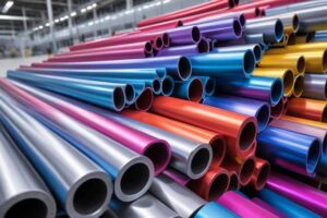 exploring coating - a stack of extruded aluminum in a variety of colors